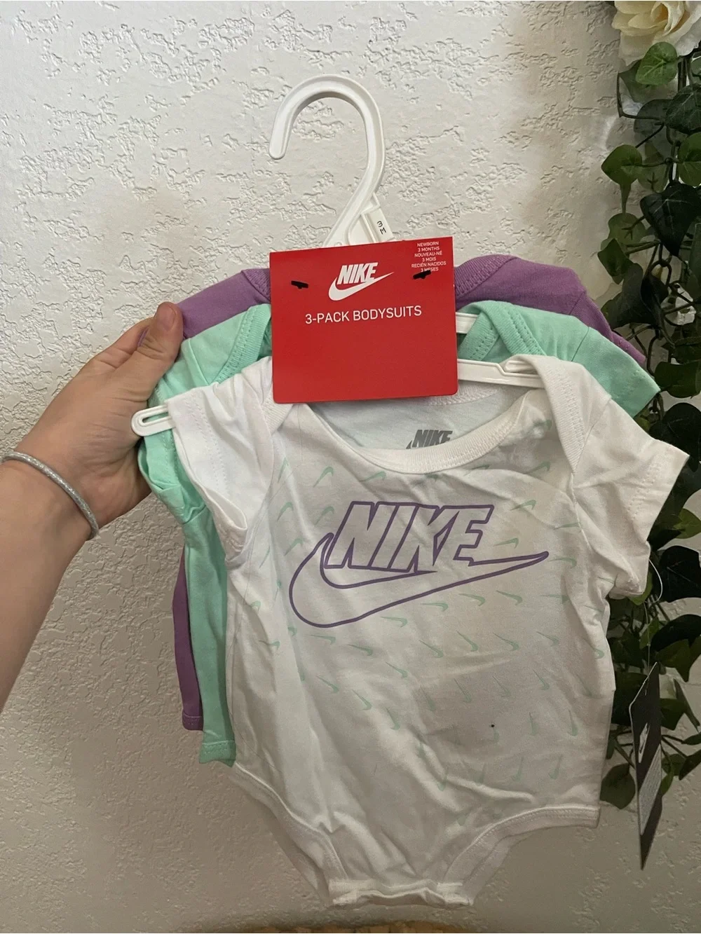 Nike Baby Girls 3-Pack Bodysuits in White, Mint & Lavender
